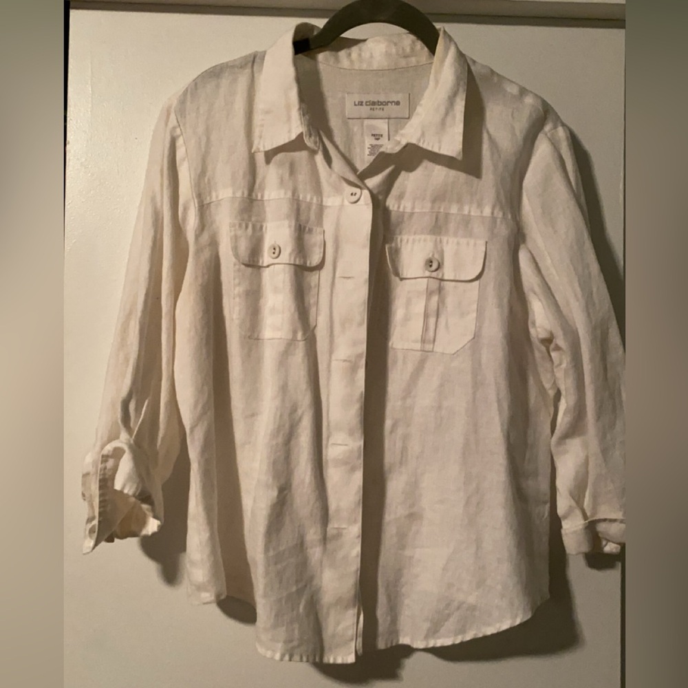 Liz Claiborne 🤍 Petite 14P 🤍 100% Linen Top